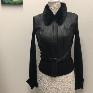 Sweater jacket with 100% real leather front panel